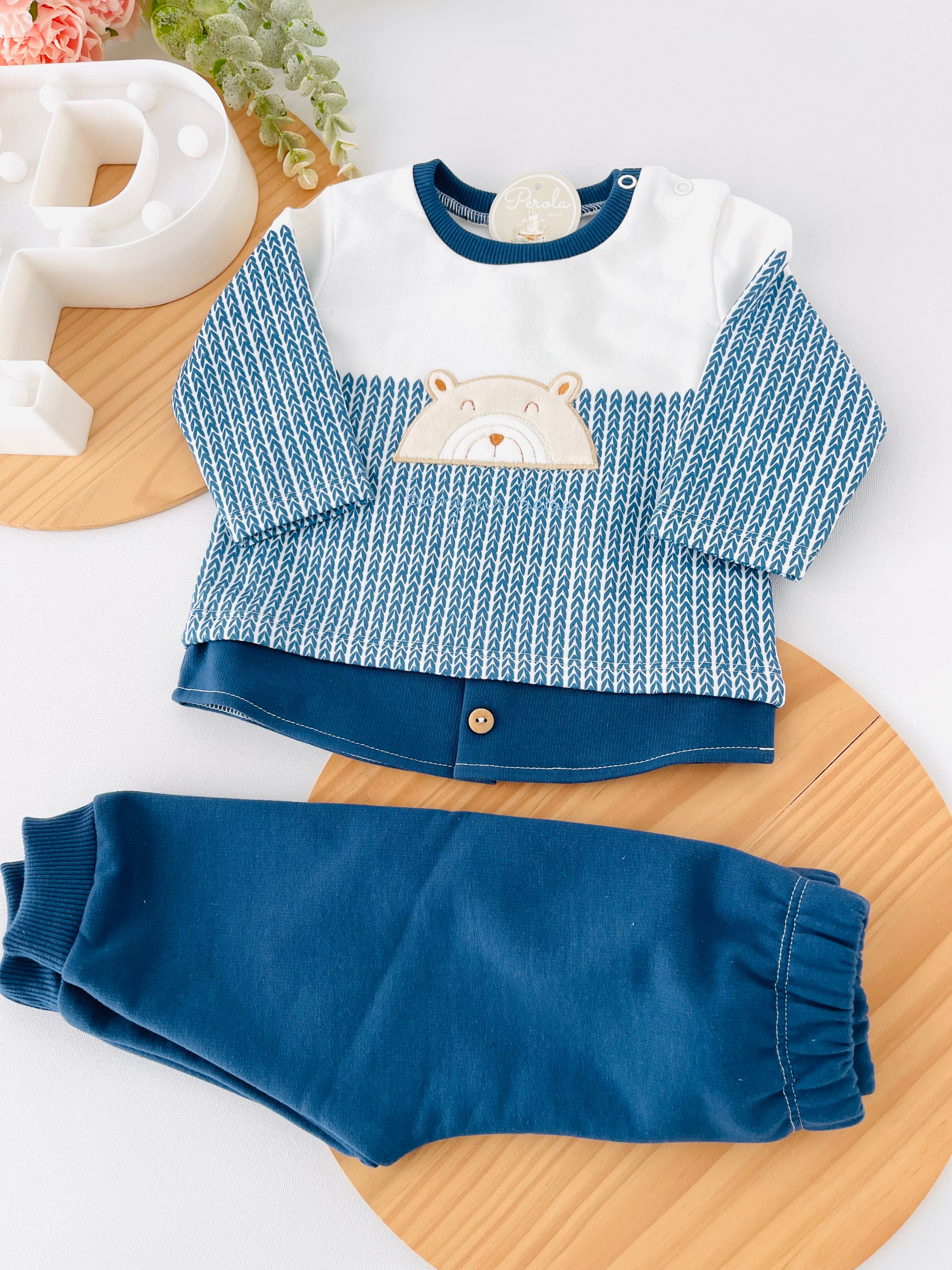 Fato de treino ursinho com efeito camisa- com carda (3-18m)