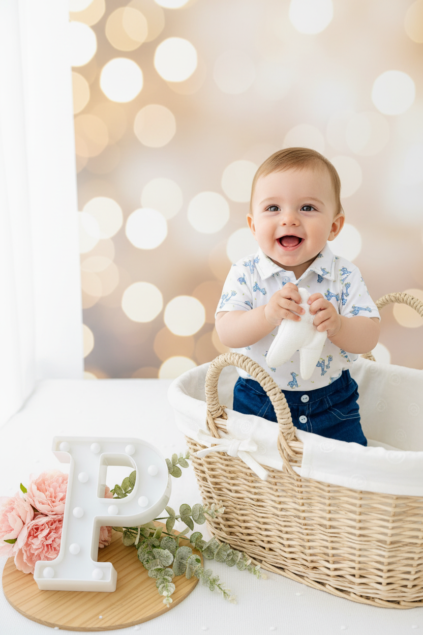 Conjunto: Calções de ganga e pólo com girafas