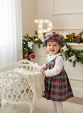 Conjunto Menina Tartan Vermelho e cinza - Vestido, Blusa e Bóina