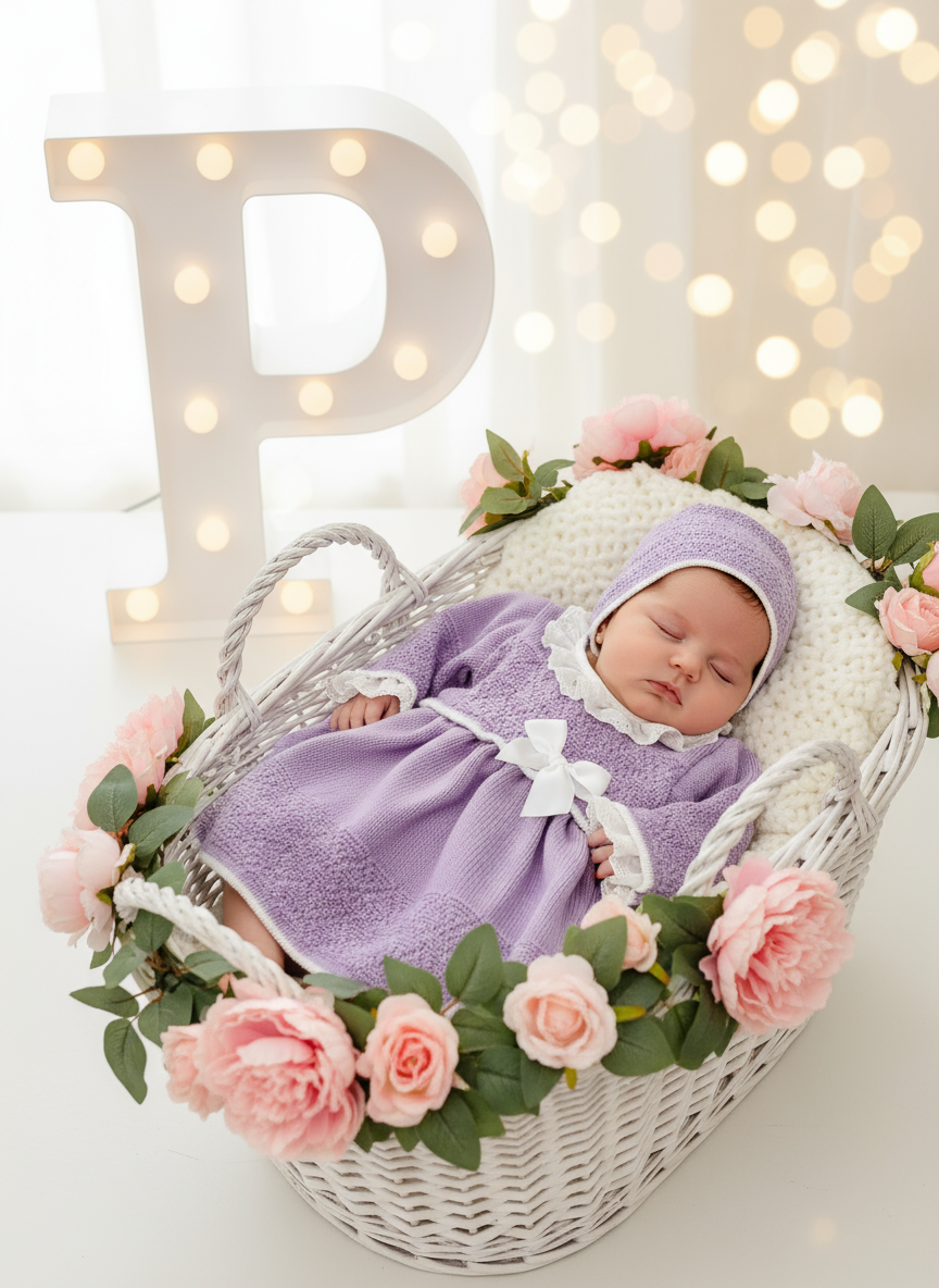 Vestido e touca Lilás  -Outono Inverno