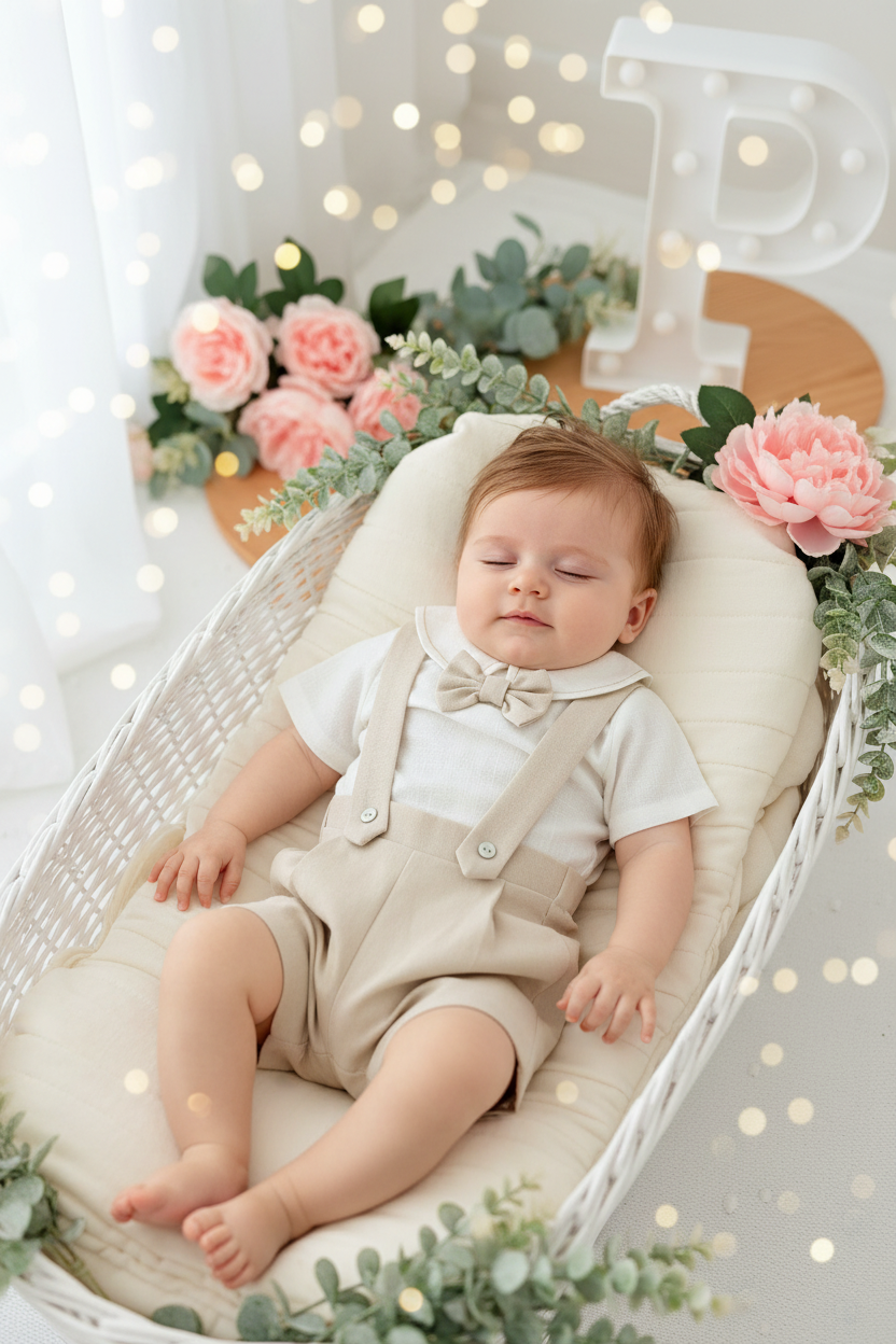 Conjunto especial cerimónia para menino: calções, camisa e laço