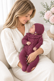 Babygrow e touca em beringela- saída de maternidade
