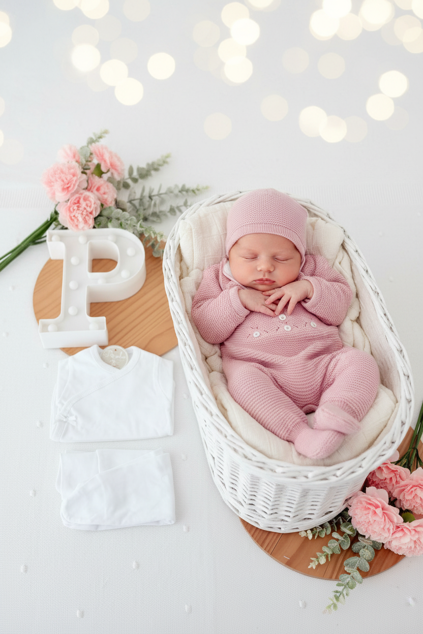 Pack saída de maternidade Rosa velho  5 peças: body, calças, jardineiras, camisola e gorro