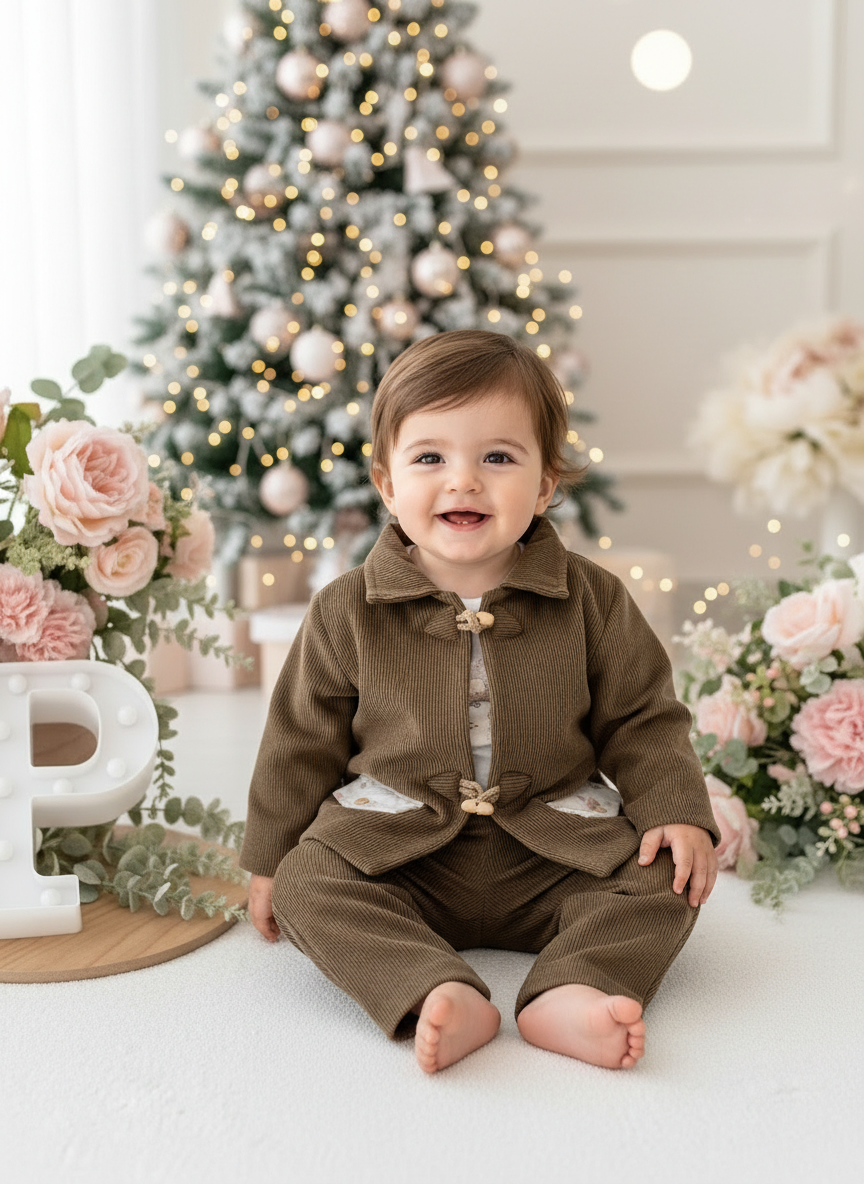 Conjunto menino bombazine 3 peças: casaco, calças e camisola