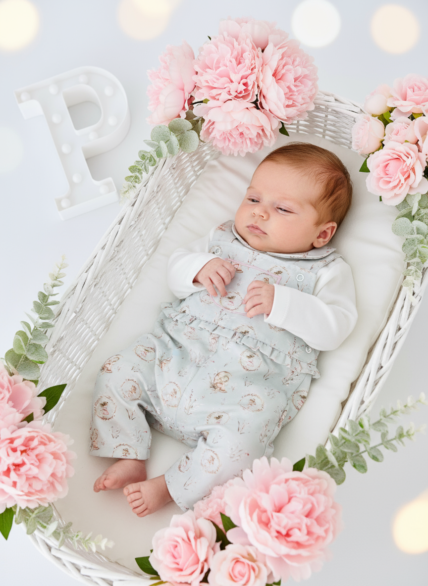 Conjunto fadas cinzento: jardineiras e camisola com carda