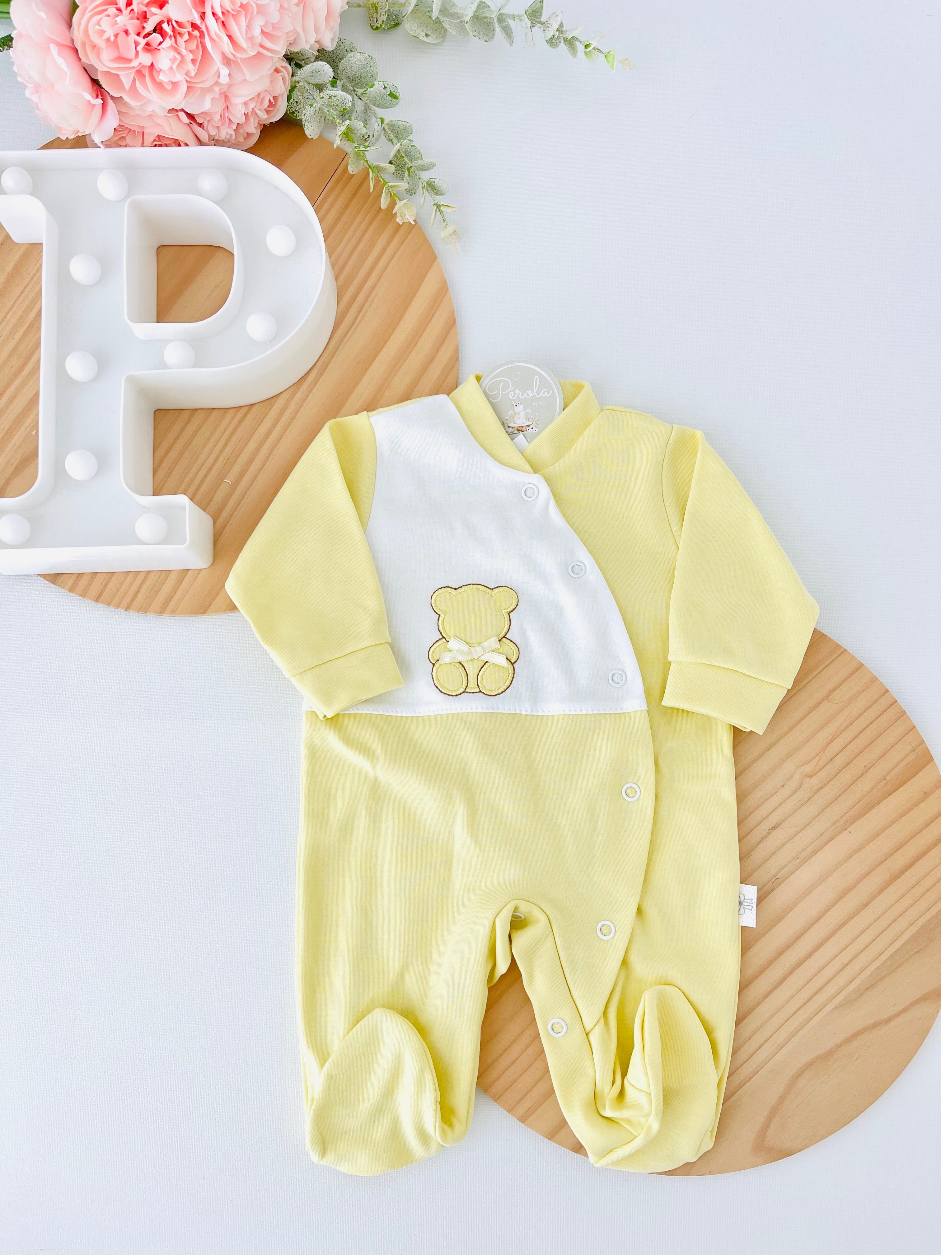 Babygrow amarelo unissexo em algodão