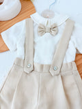 Conjunto especial cerimónia para menino: calções, camisa e laço