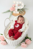 Conjunto coelhinho: jardineiras, camisola e gorro