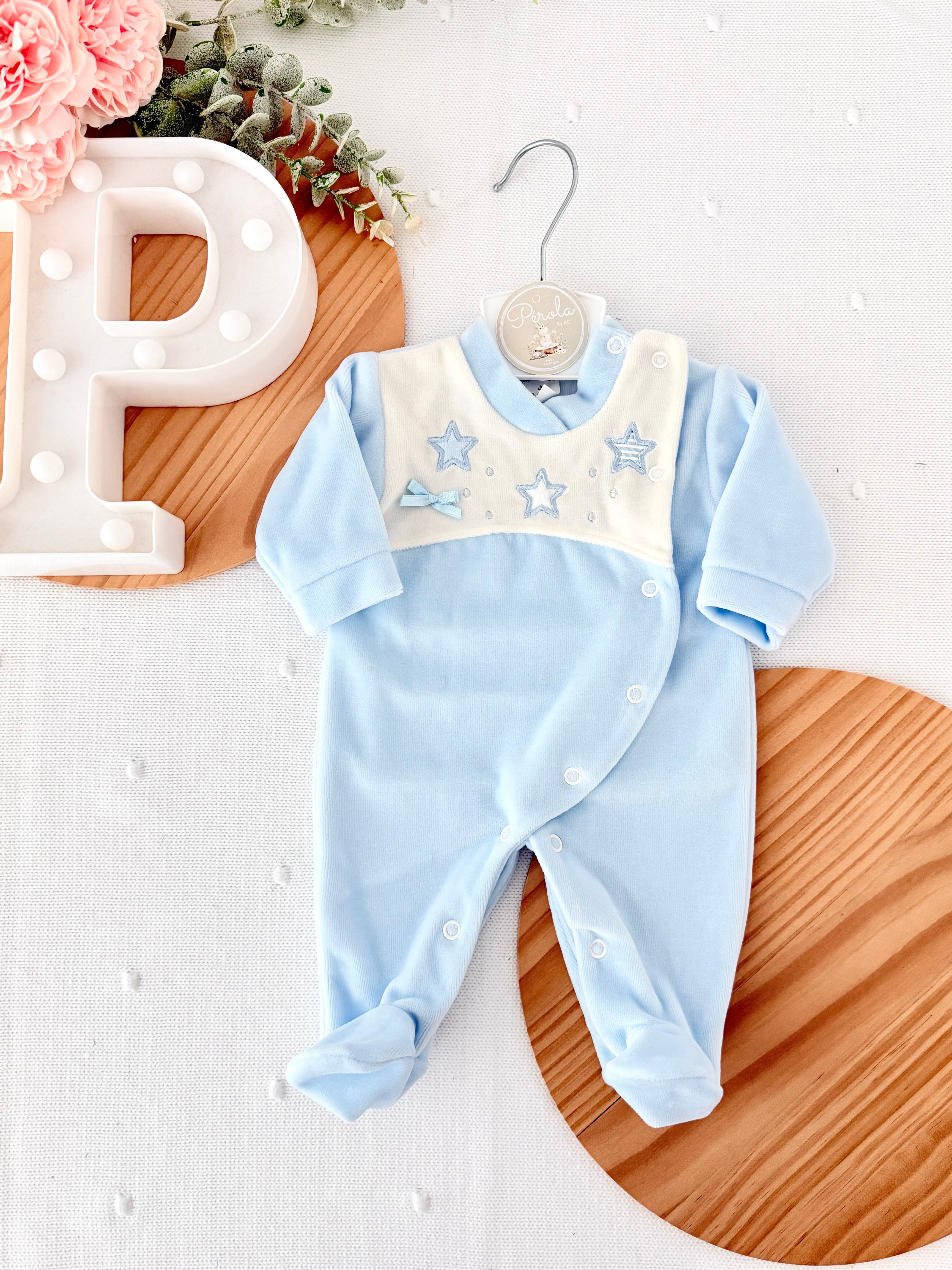 Babygrow Veludo Bebé com Estrelas Bordadas - Recém-Nascido