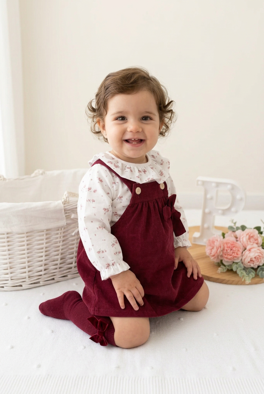 Conjunto Bordeaux em bombazine: vestido e blusa 3M 6M 12M