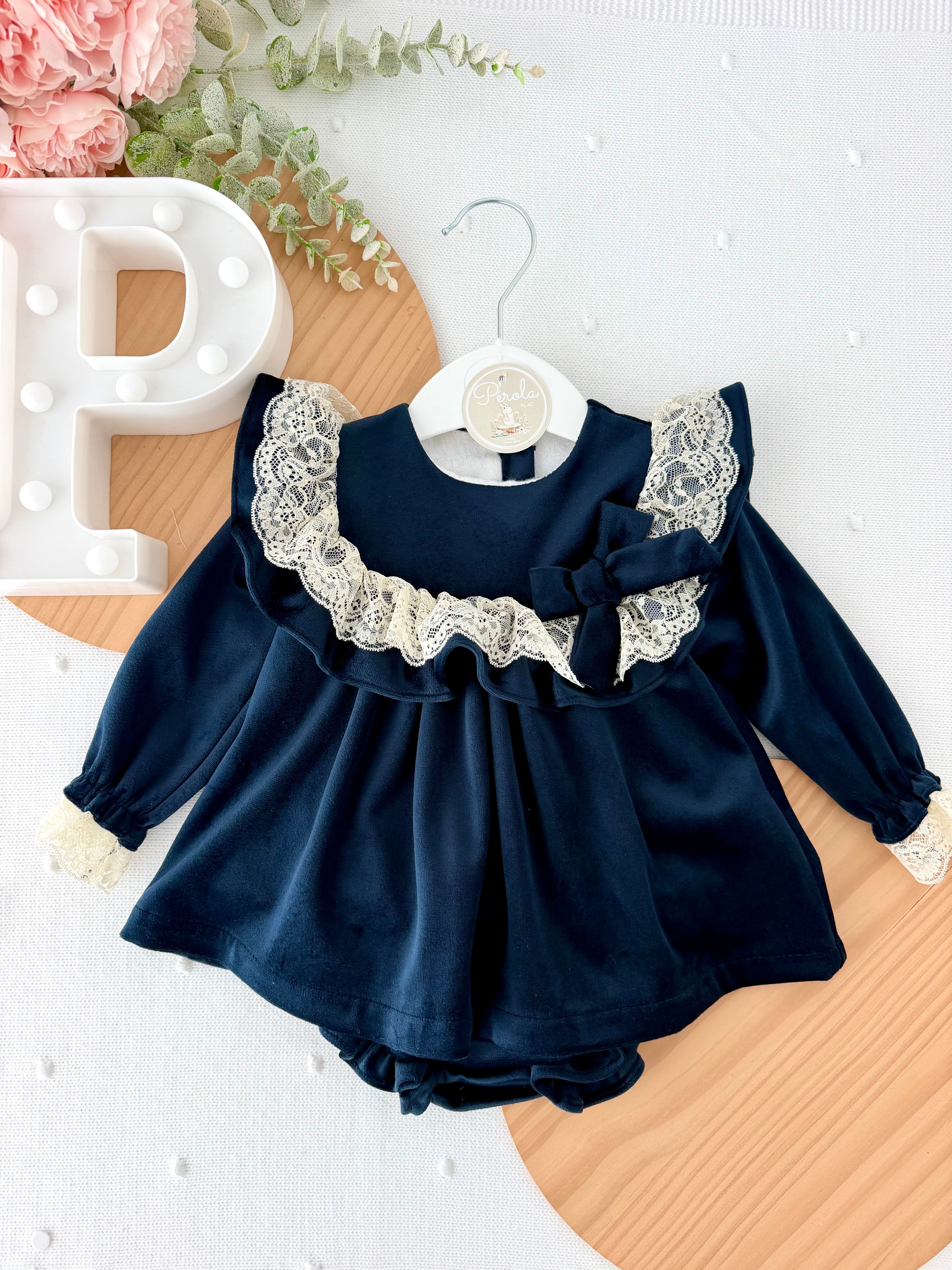 Vestido e tapa fraldas em veludo coleção premium