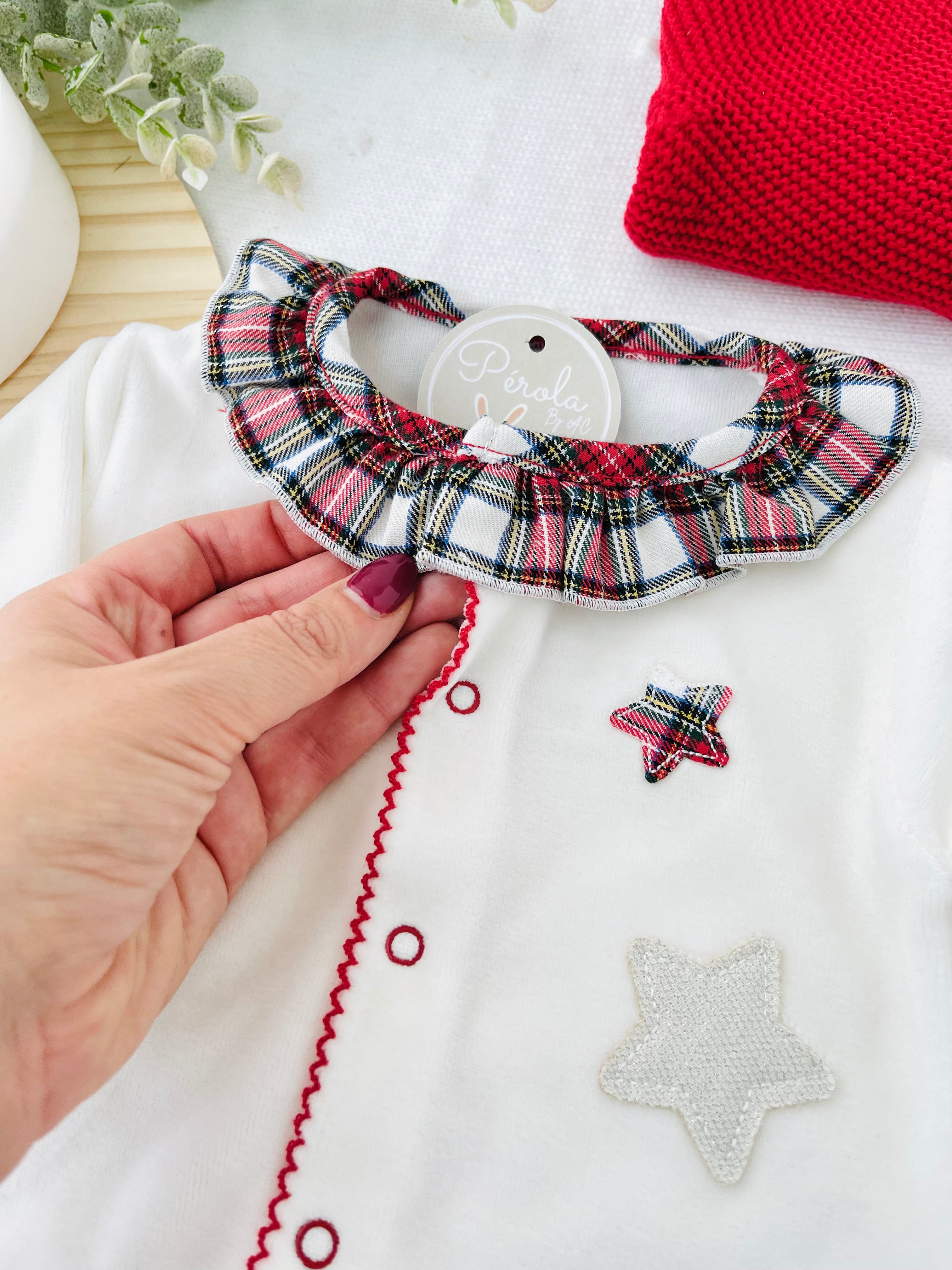 Babygrow Branco Estrelas GOLA REDONDA- xadrez Premium