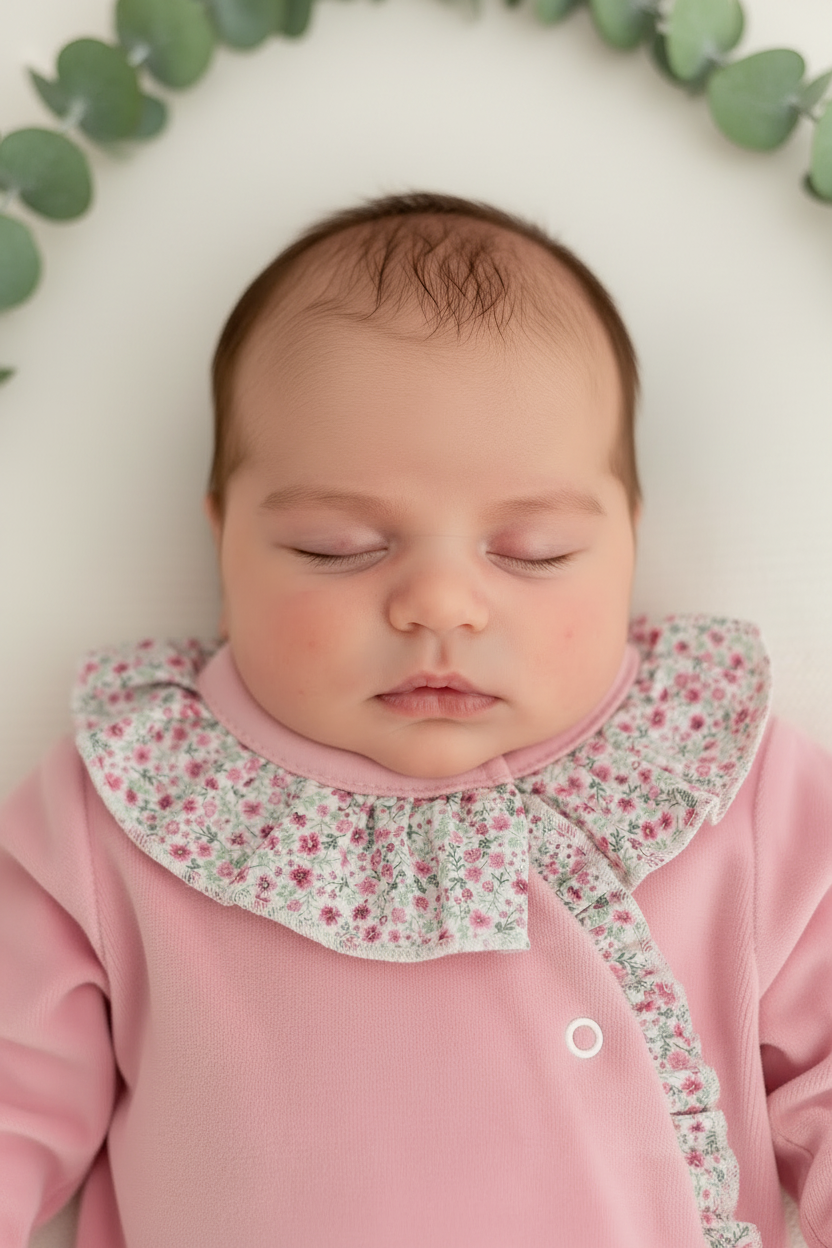 Babygrow tema flores em VELUDO Rosa velho