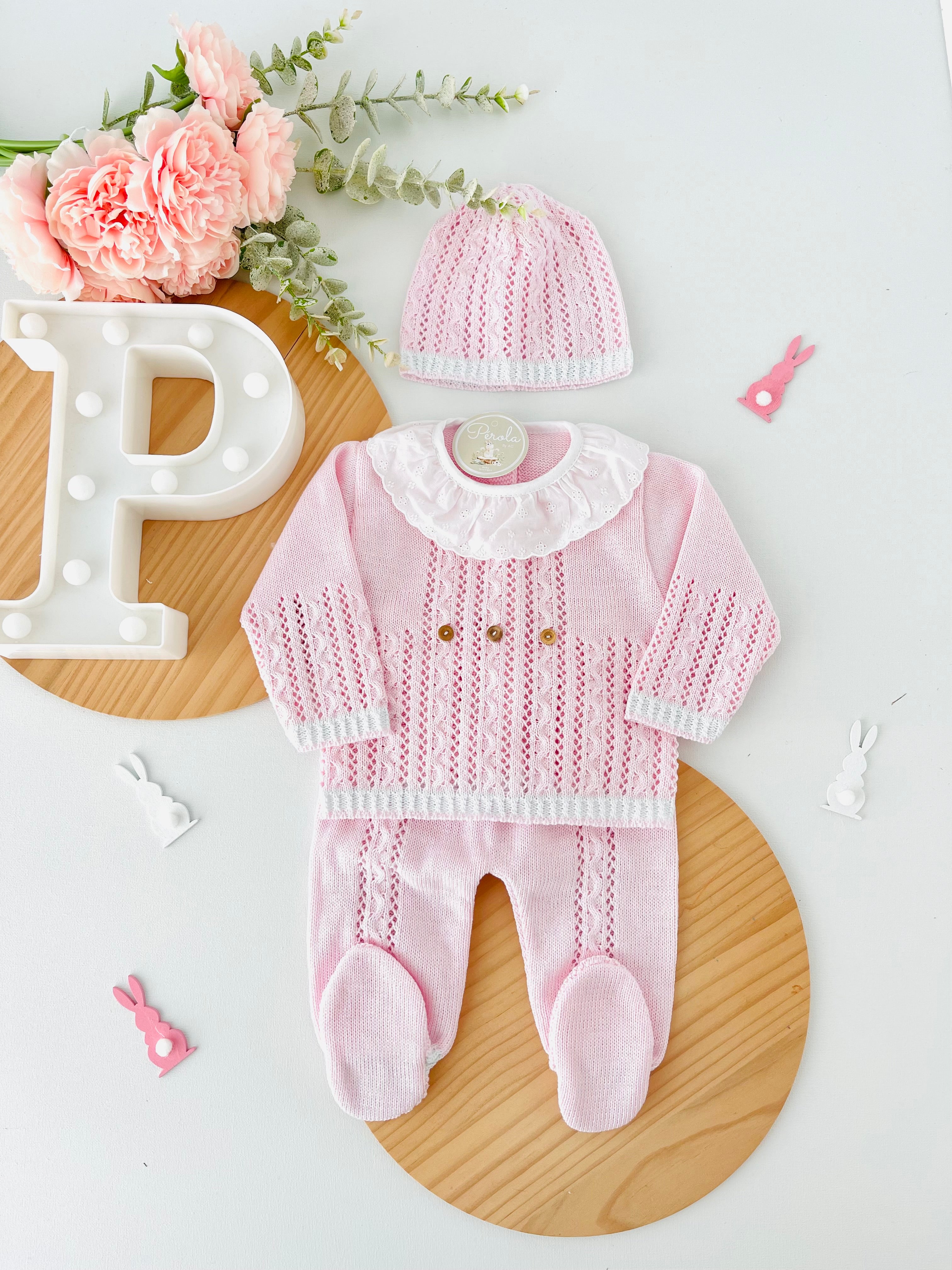 Conjunto recém nascido : camisola, calças e gorro 100% algodão