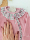 Babygrow tema flores em VELUDO Rosa velho