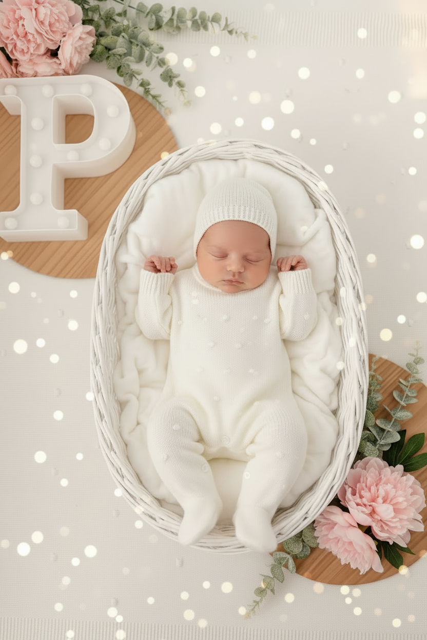 Babygrow e touca pérola em malha Outono Inverno