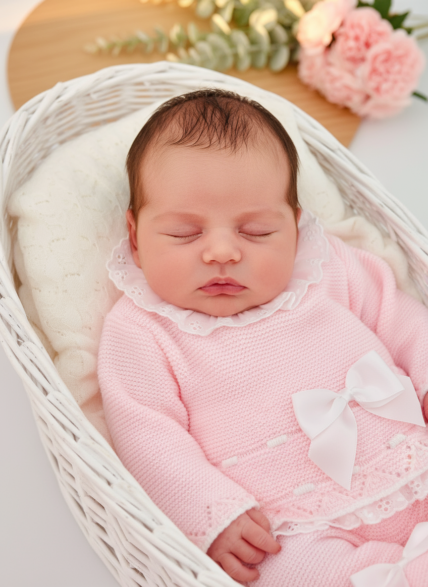 Conjunto rendinha rosa: camisola, calças e touca