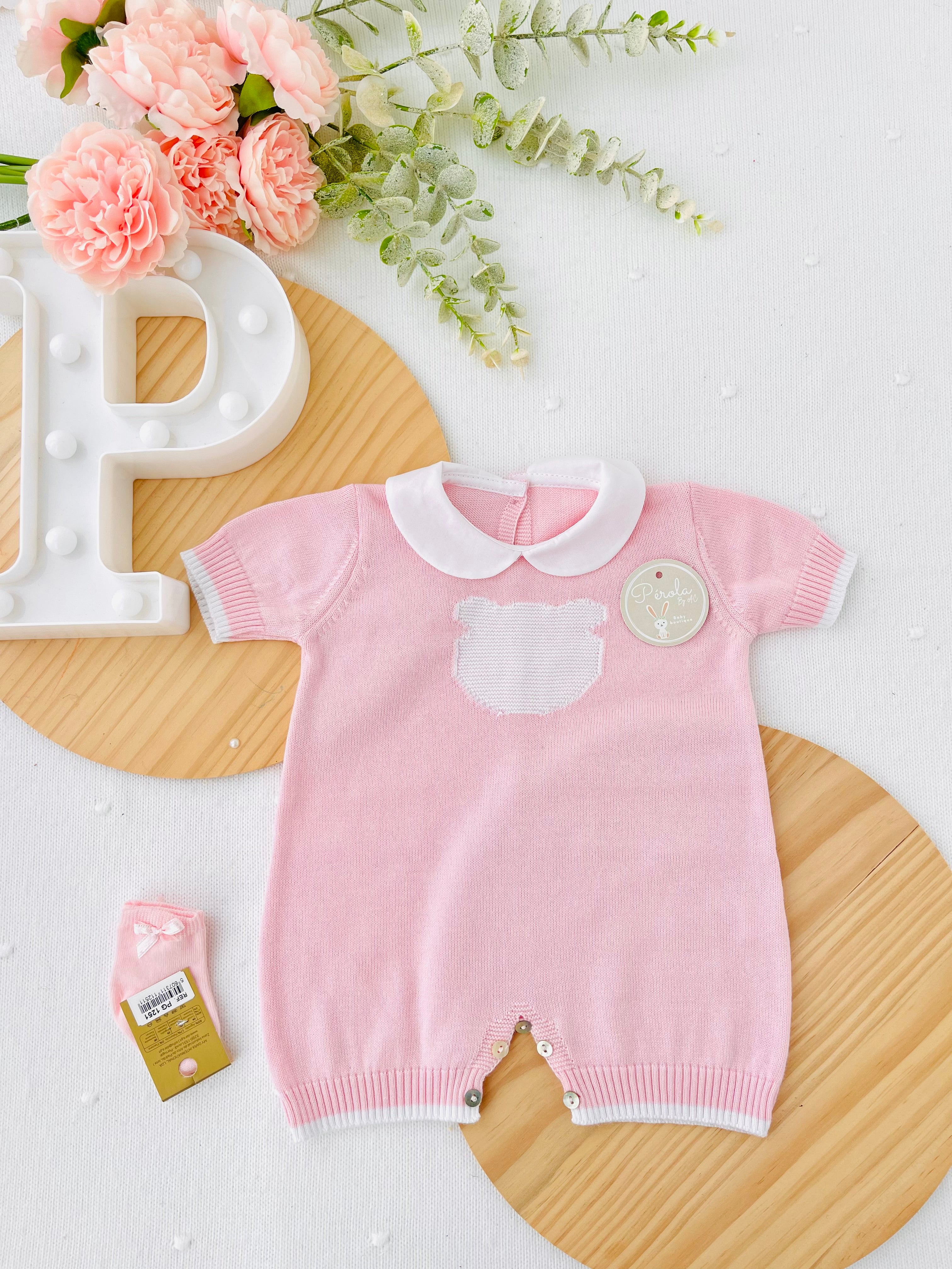 Macacão ursinho malha de algodão