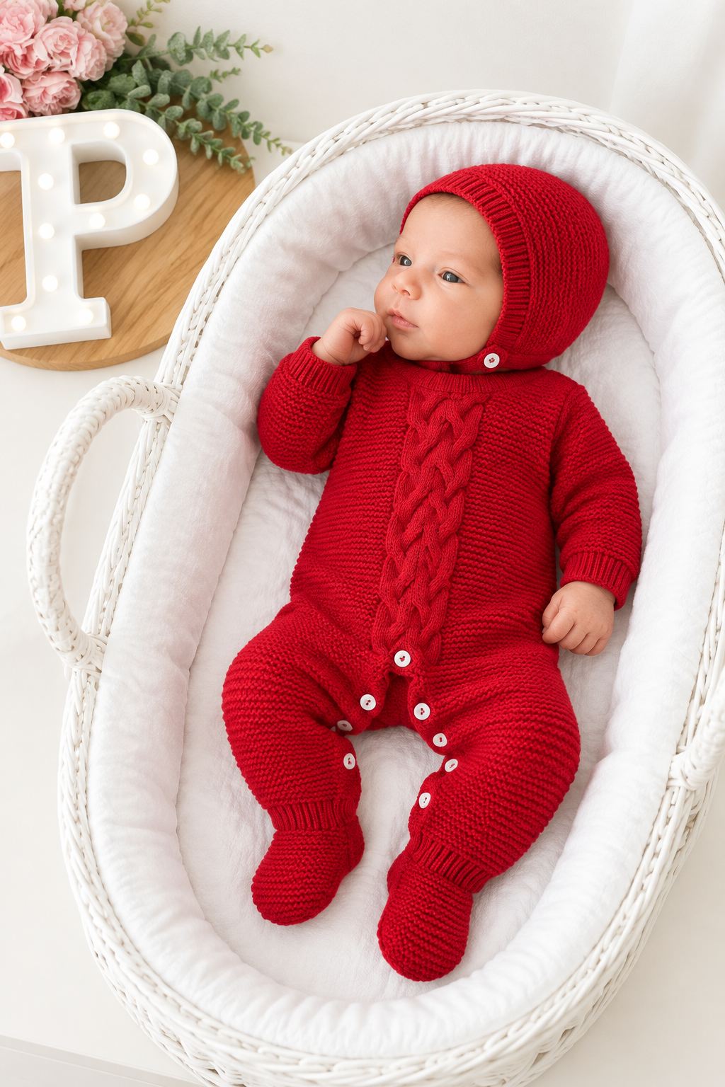 Babygrow e touca vermelho- saída de maternidade
