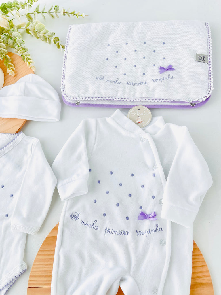 Conjunto primeira roupinha bolinhas veludo