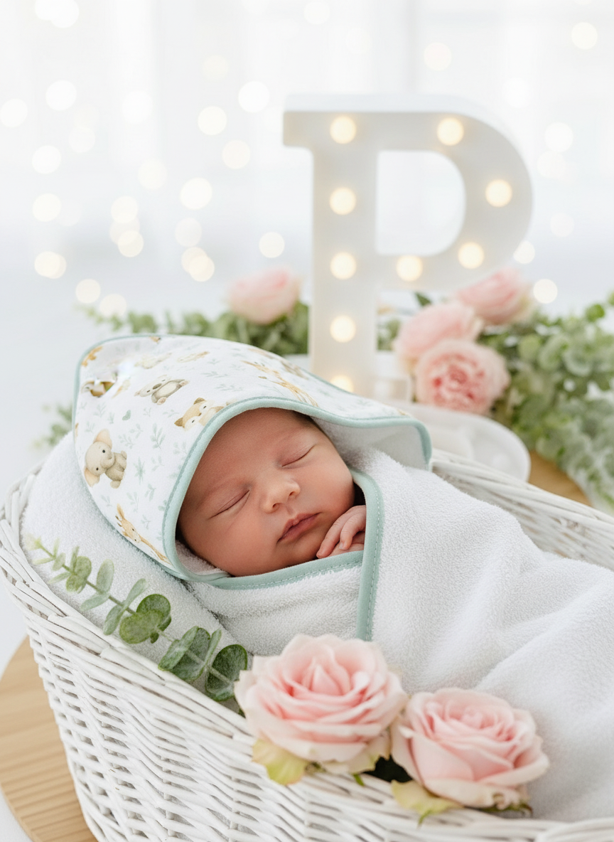 Toalha de banho tema animais amorosos