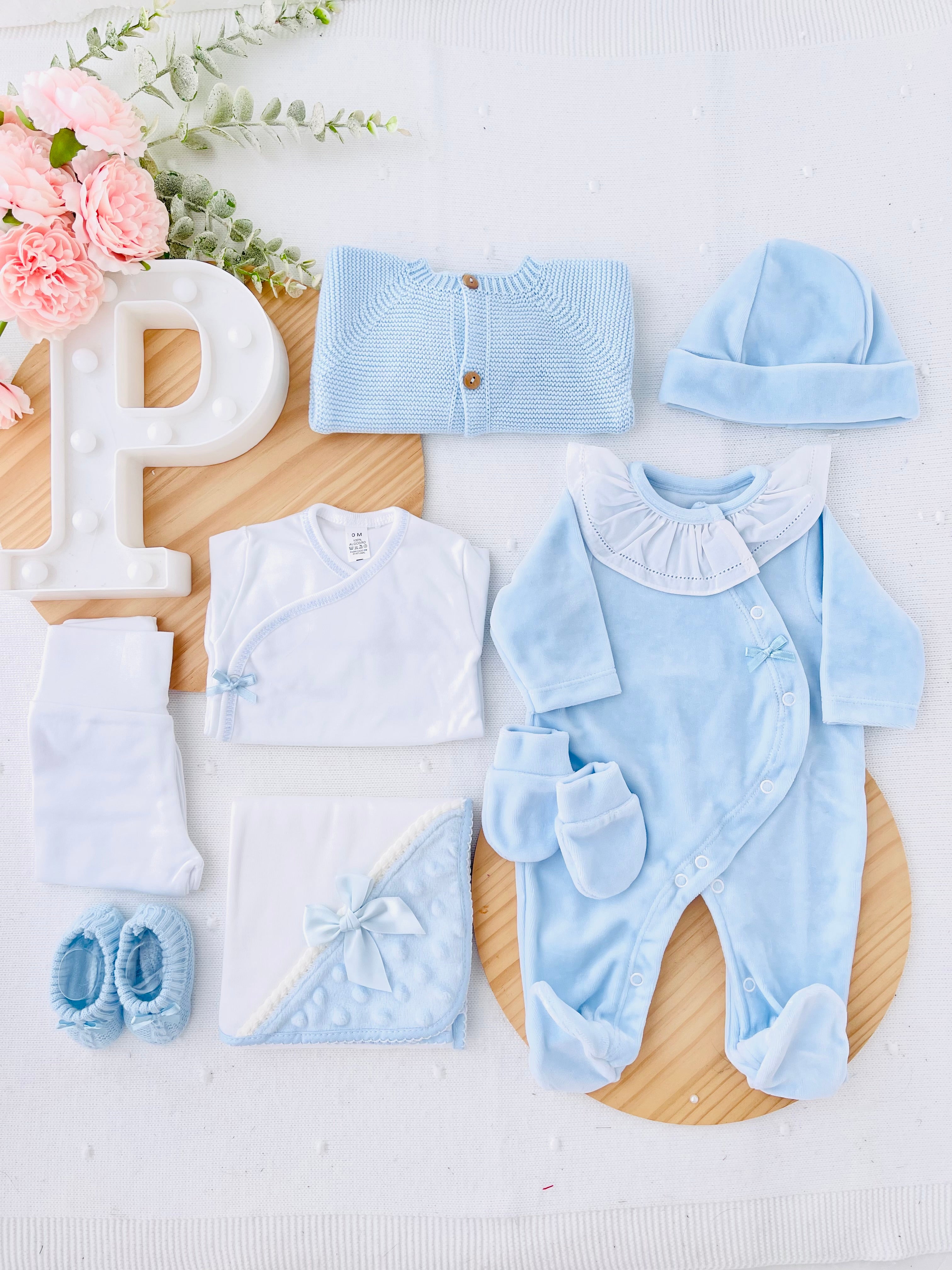 Pack VELUDO recém nascido Azul: 8 peças versão 2