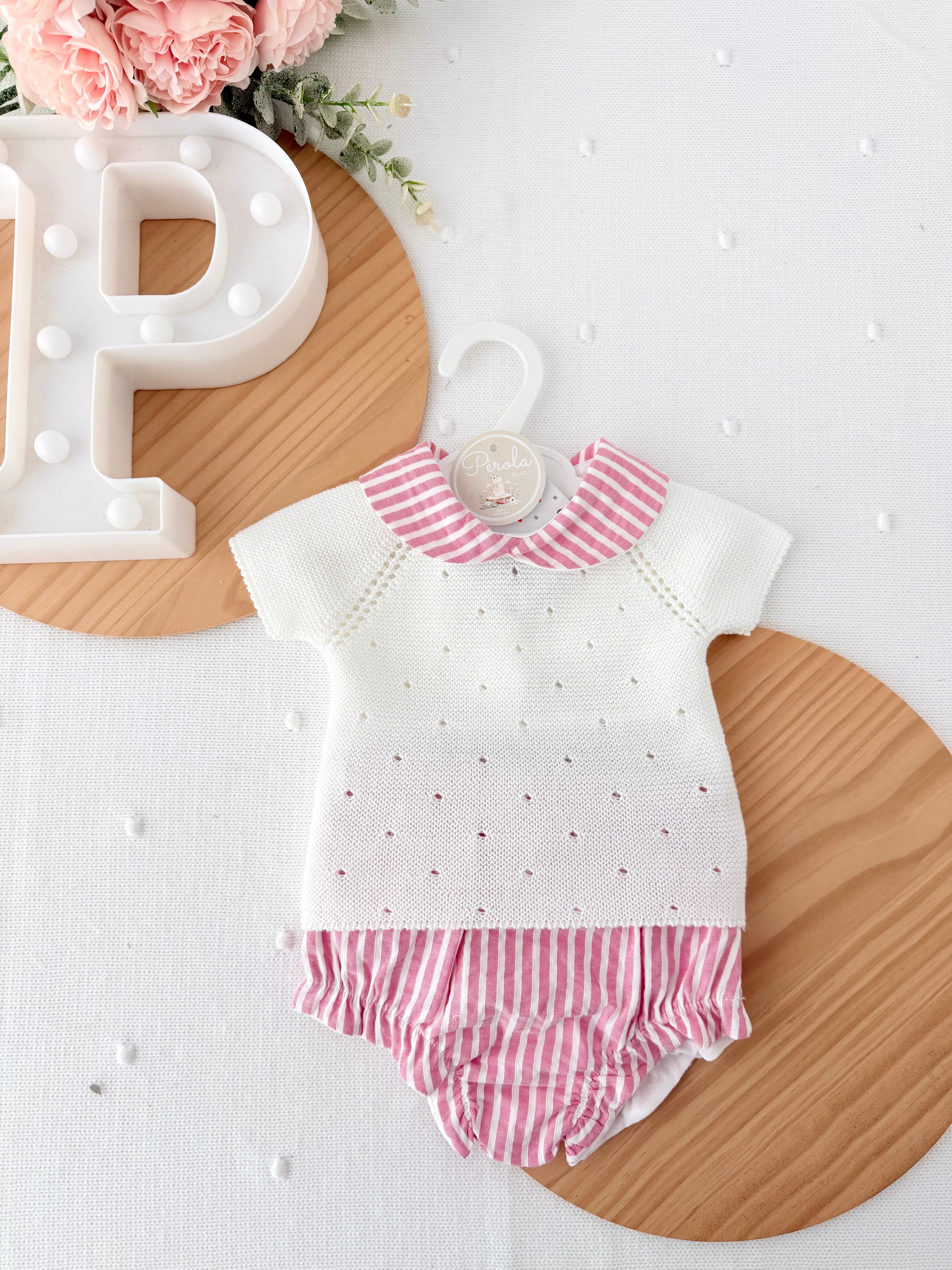 Conjunto riscas rosa: camisola e tapa fraldas