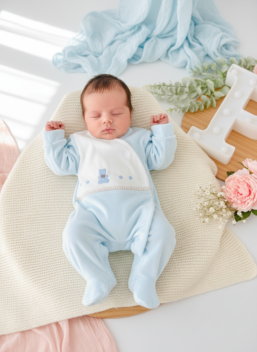 Babygrow azul em veludo para menino