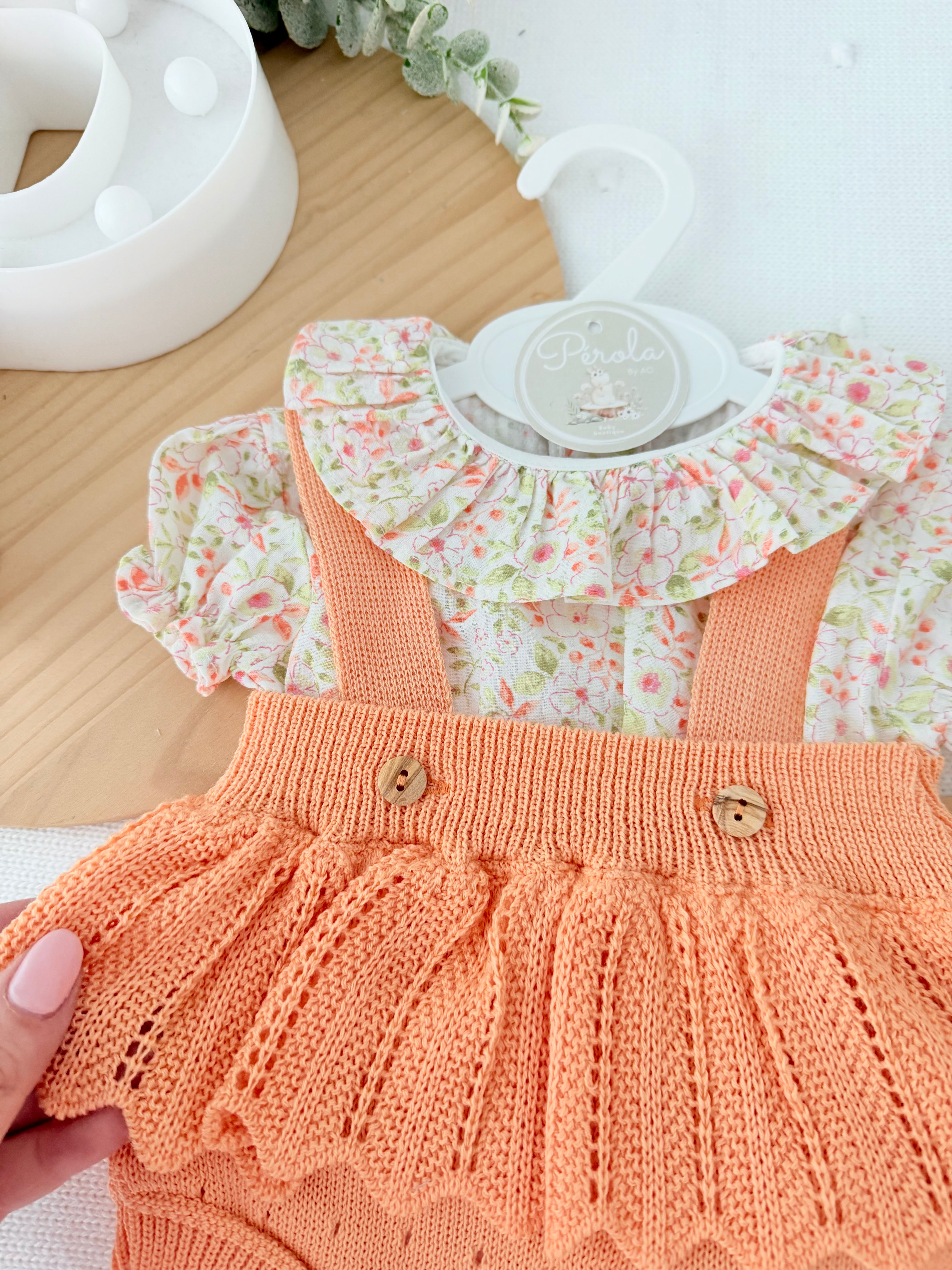 Fofo e blusa tema flores laranja 3-12M