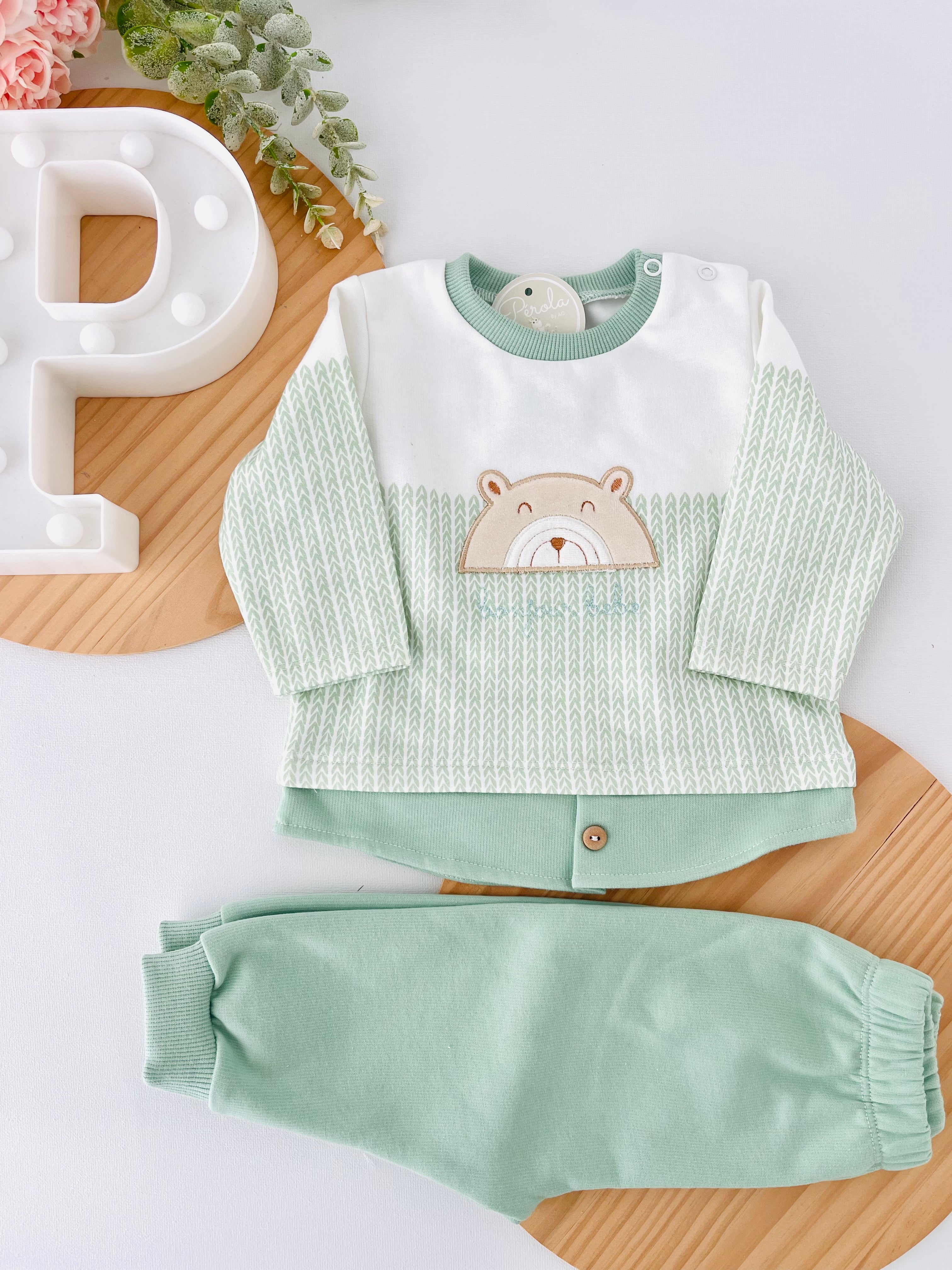 Fato de treino ursinho com efeito camisa- com carda (3-18m)