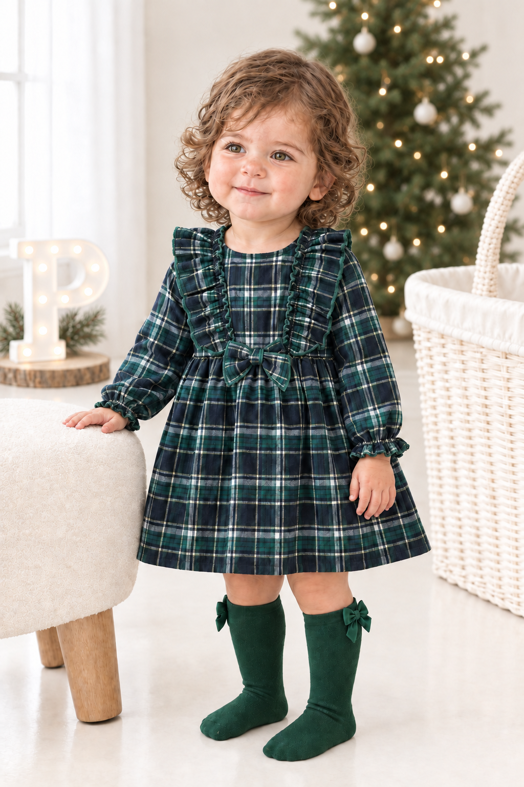 Vestido xadrez verde menina- 6-12-18M