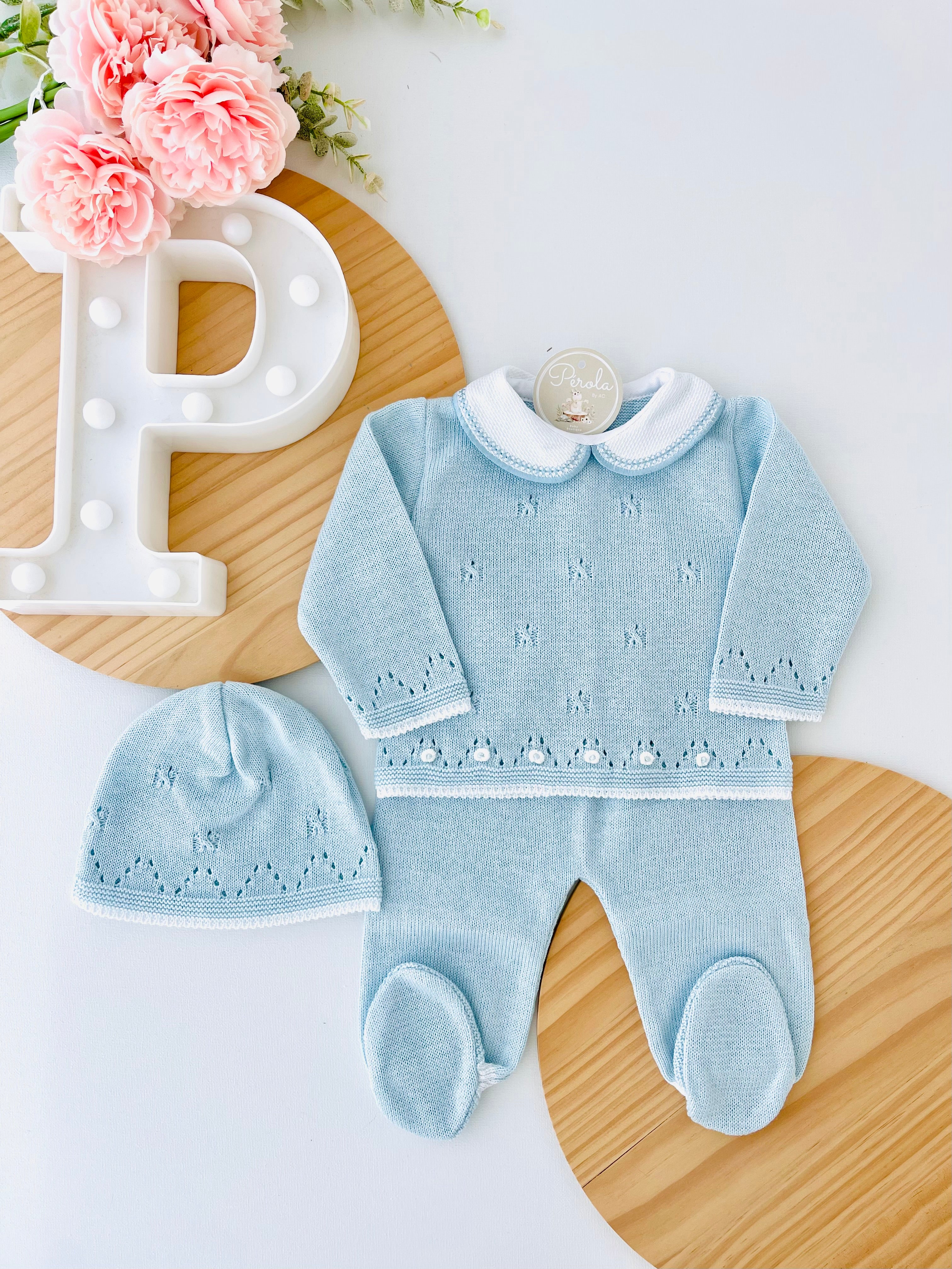 Conjunto malha 100% algodão: camisola, calças e gorro