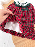 Vestido tartan com detalhes em verde