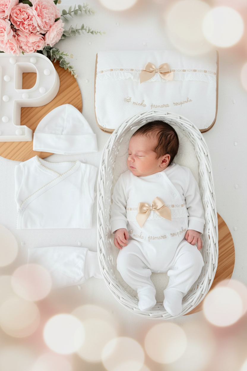 Conjunto primeira roupinha algodão tema renda- oferta carapins