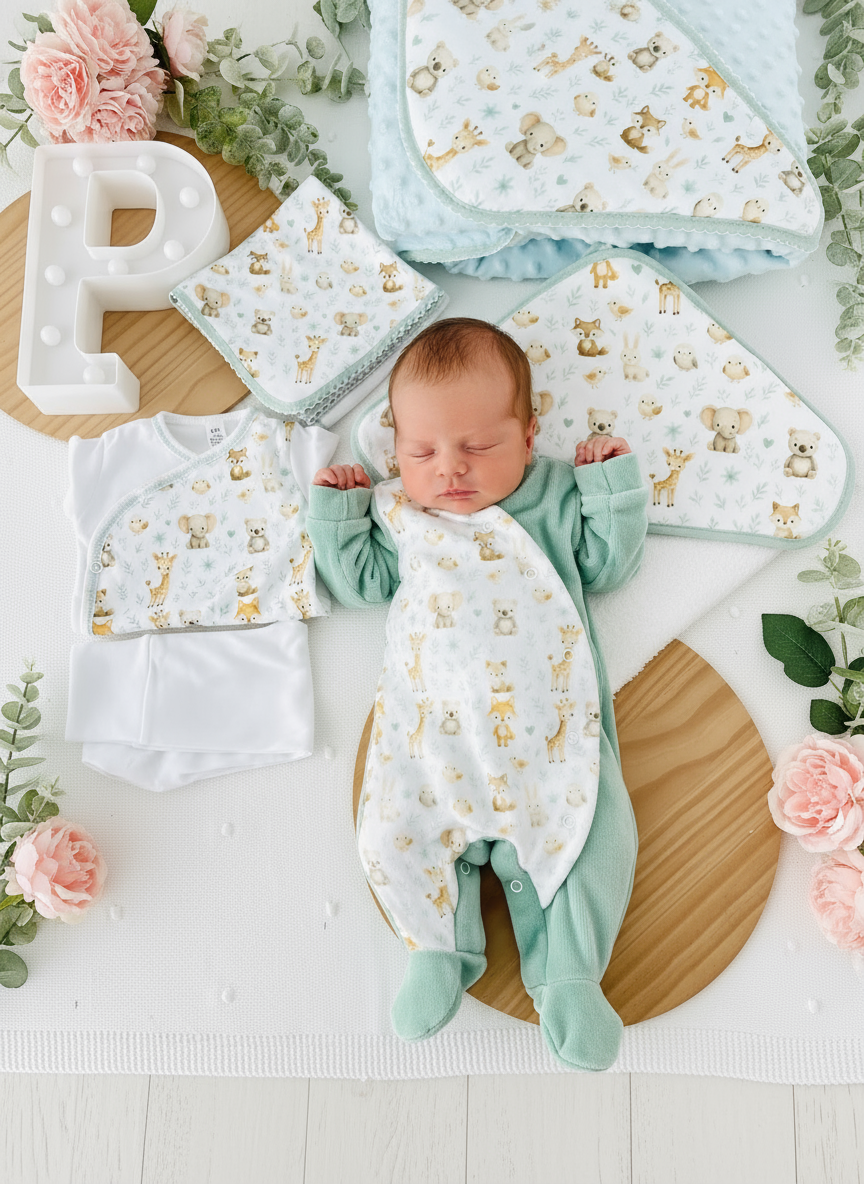 Conjunto interiores tema animais amorosos : Body e calças com carda