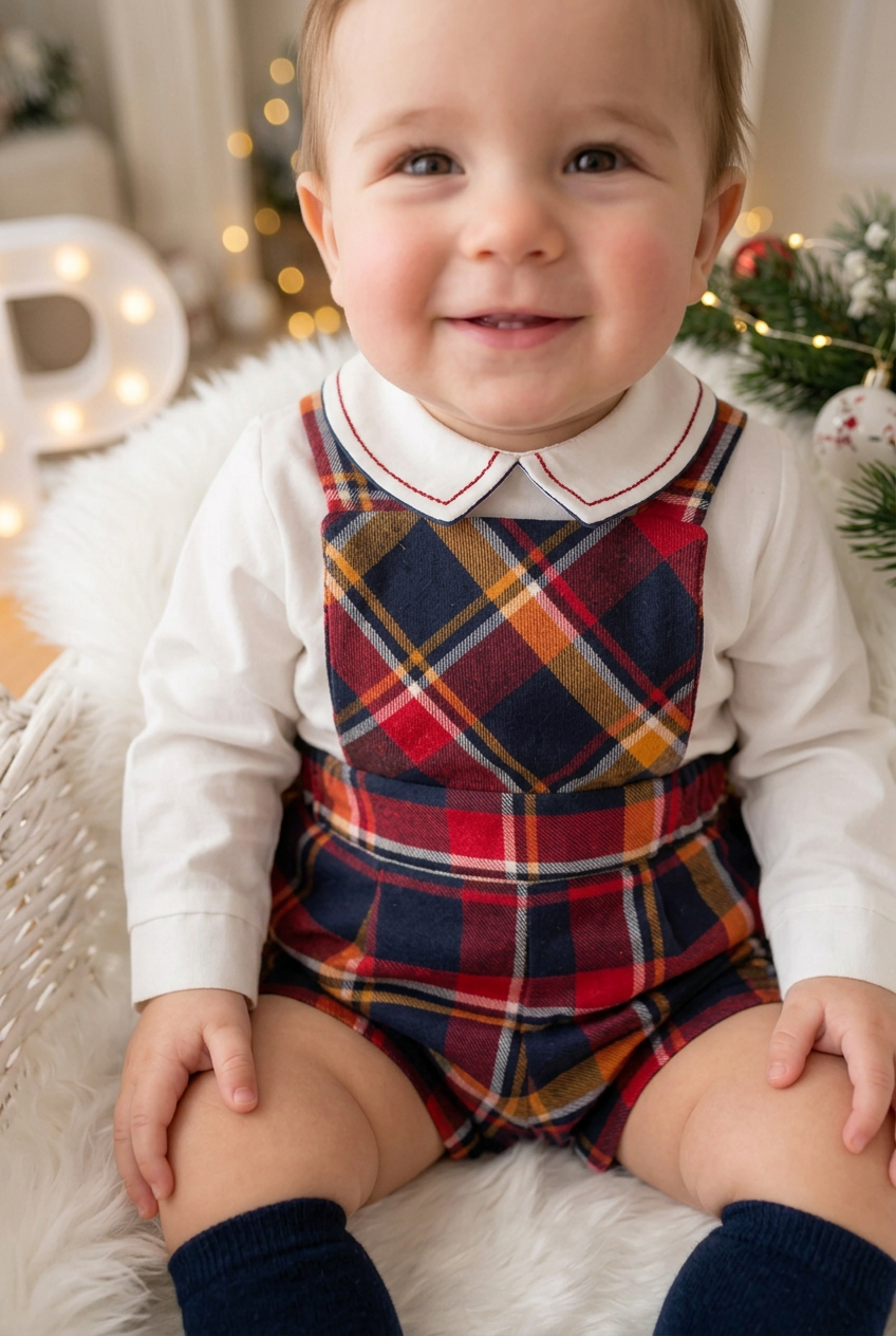 Conjunto encanto em xadrez: jardineiras e camisa