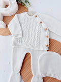 Conjunto malha 100% algodão: camisola, calças e gorro