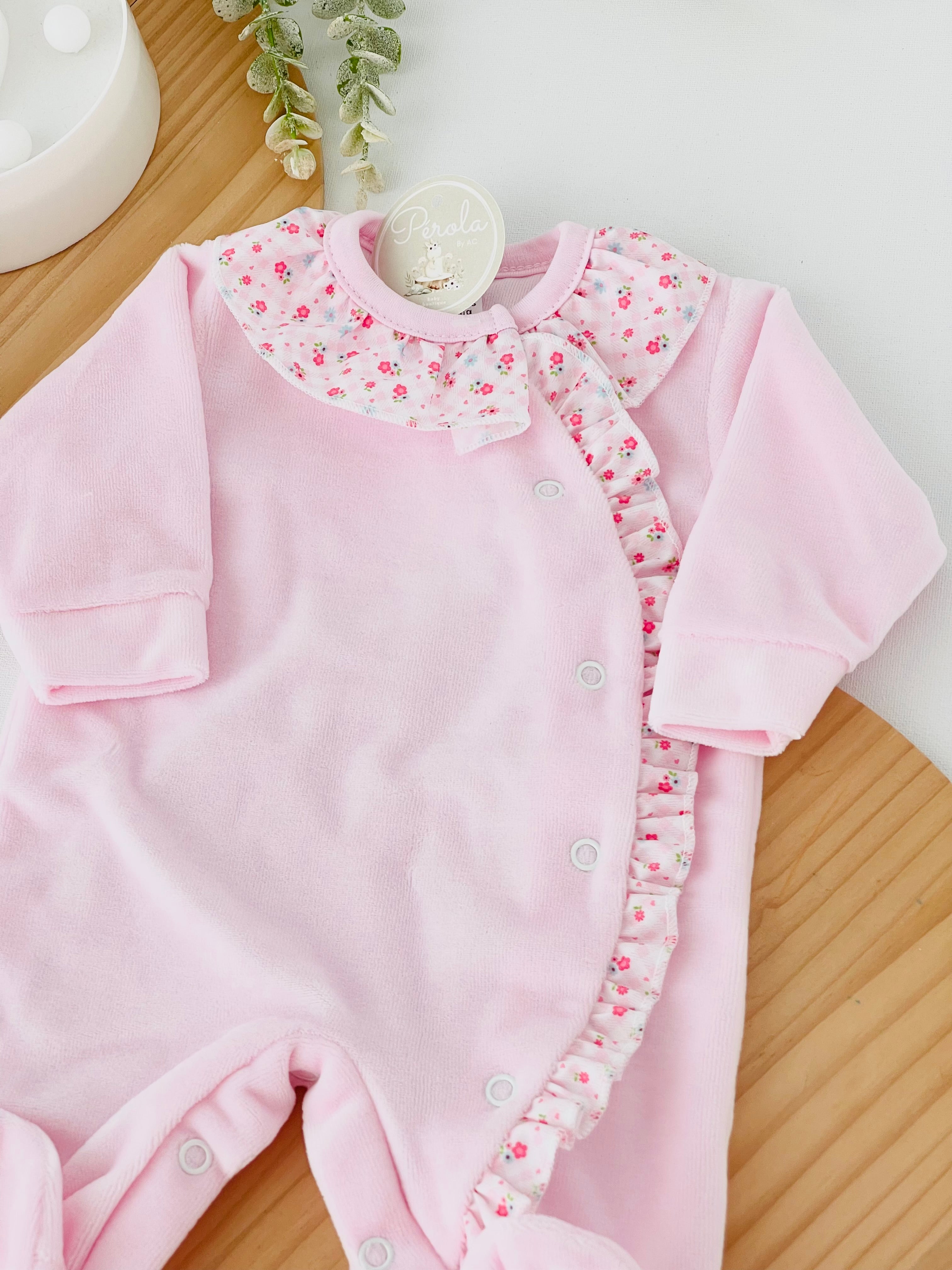 Babygrow tema flores em VELUDO