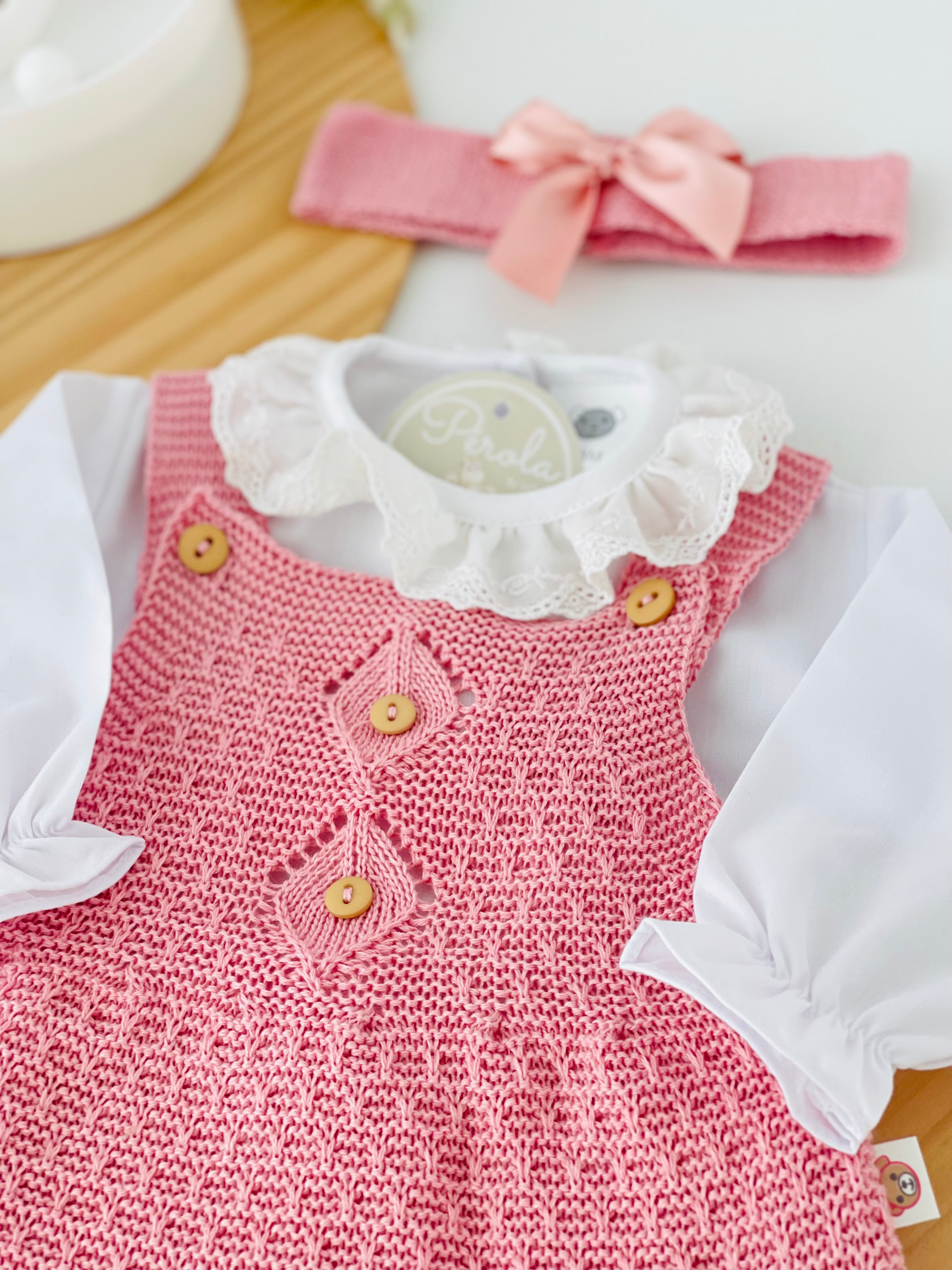 Conjunto Rosa Velho: vestido, blusa e fita com laço