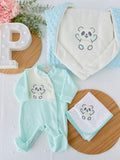 Pack panda em veludo: Babygrow, fralda e manta
