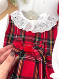Conjunto Menina Tartan Vermelho e Preto - Vestido, Blusa e Bóina