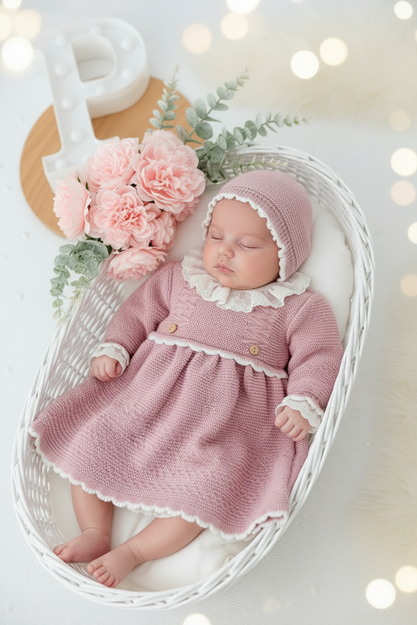 Vestido e touca rosa velho