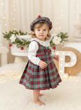 Conjunto Menina Tartan Vermelho e cinza - Vestido, Blusa e Bóina