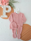 Conjunto tricot sonho : calças, camisola e gorro