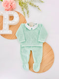 Conjunto losango: camisola com gola de camisa e calças