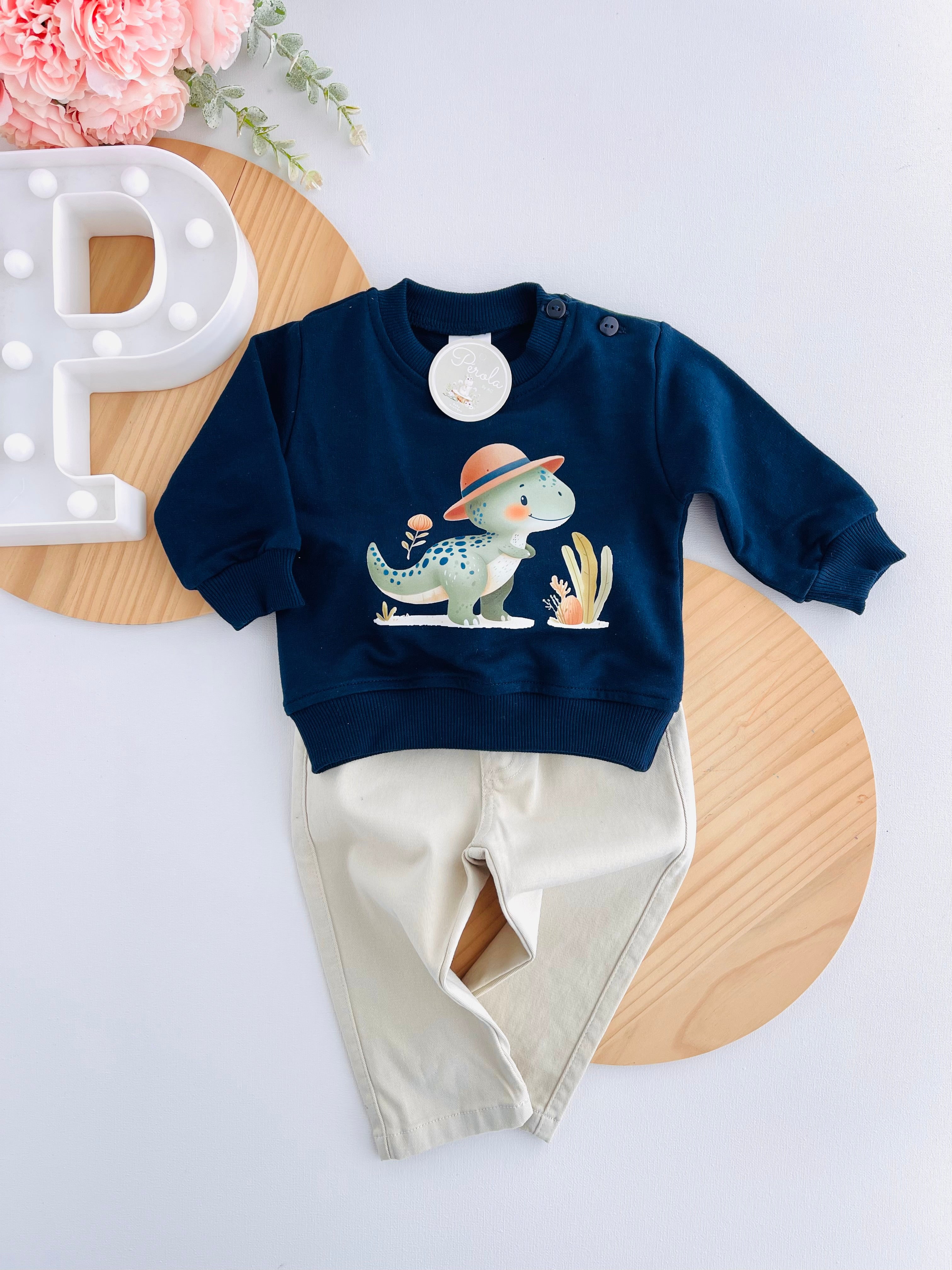 Conjunto explorador: calças em sarja e camisola (3-24m)