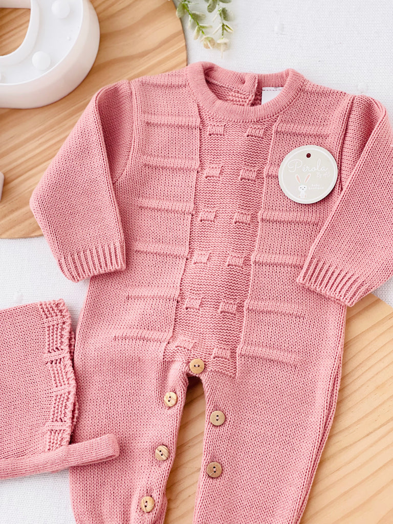 Saída de maternidade quadradinhos: Babygrow e touca