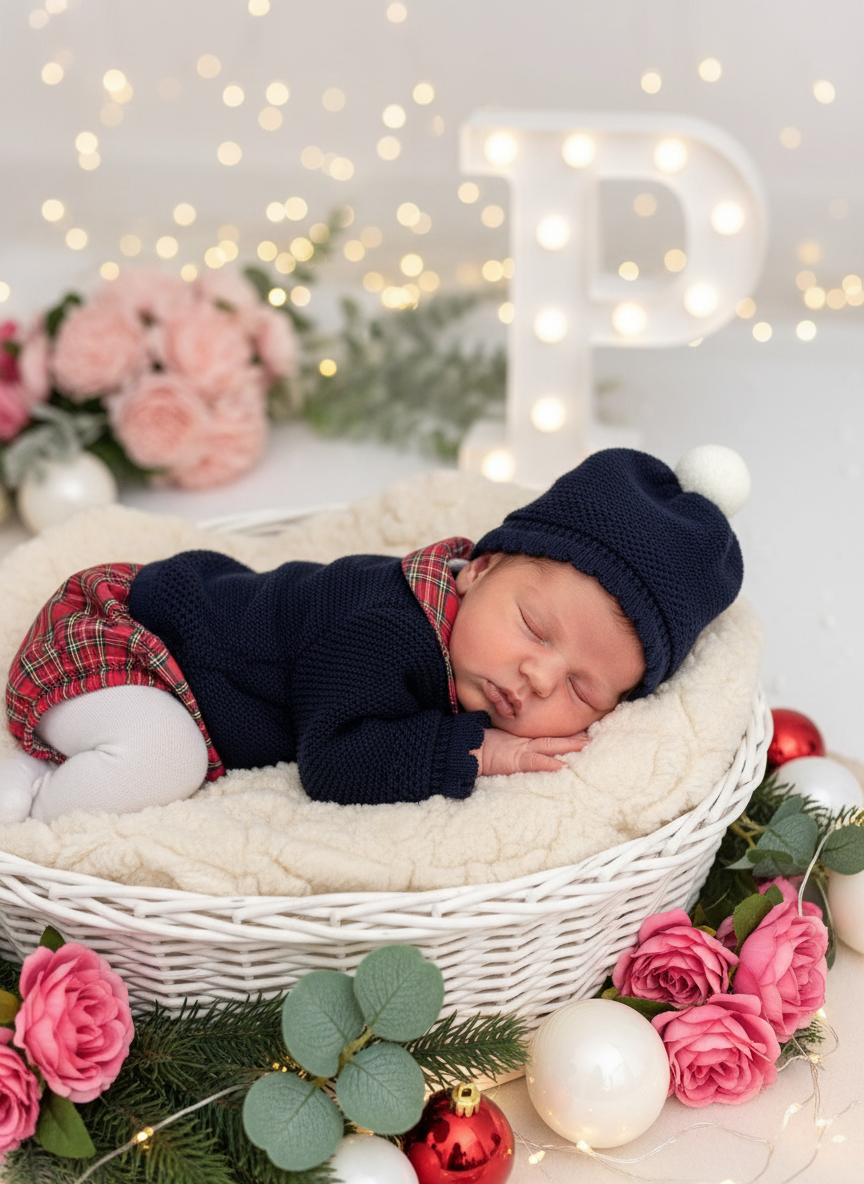 Conjunto Natal: camisola, calções e gorro pompom