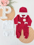 Pack saída de maternidade VERMELHO 5 peças: body, calças, jardineiras, camisola e gorro