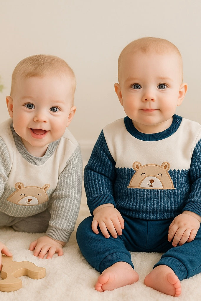 Fato de treino ursinho com efeito camisa- com carda (3-18m)